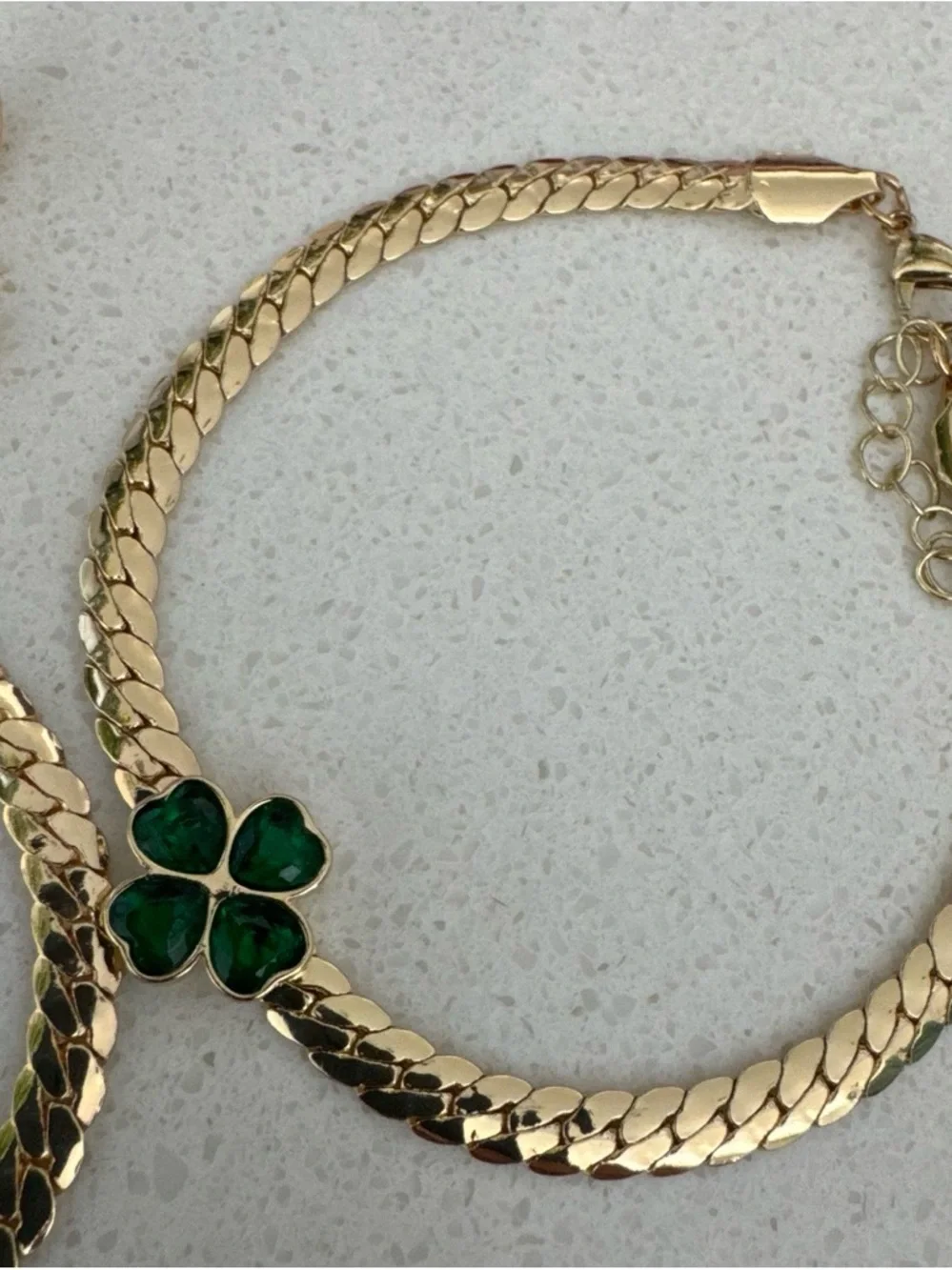 Gold-Tone Necklace and Bracelet Set with Green Clover Accents